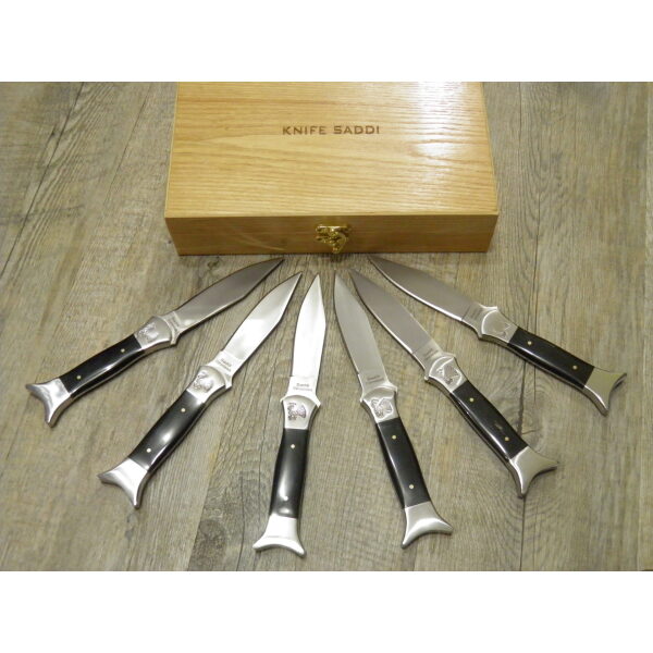Set of 6 Sinniesa Table Knives with Buffalo Horn Handle and Wood Case - Lady M Sardegna