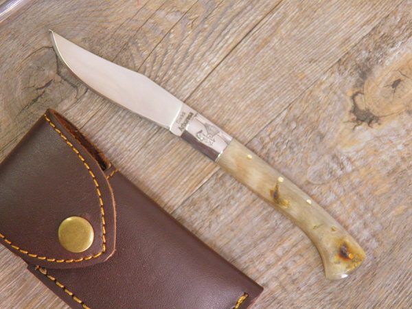 Cuchillo arburesa artesanal con mango de cuerno de Muflón para desollar (18cm)