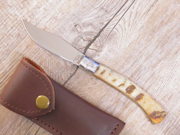 Coltello Artigianale arburesa manico corno di Muflone da scuoio (20cm)