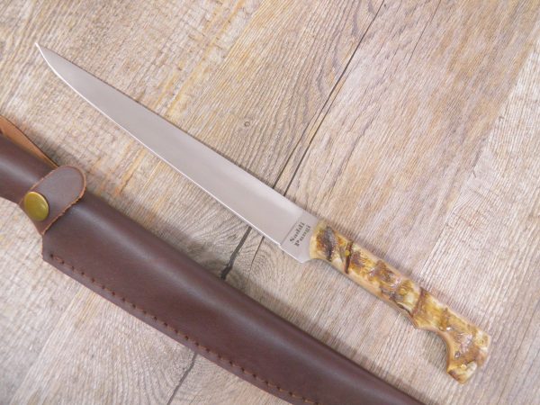 Coltello Pungi artigianale macellaio con manico in corno di muflone (30cm)